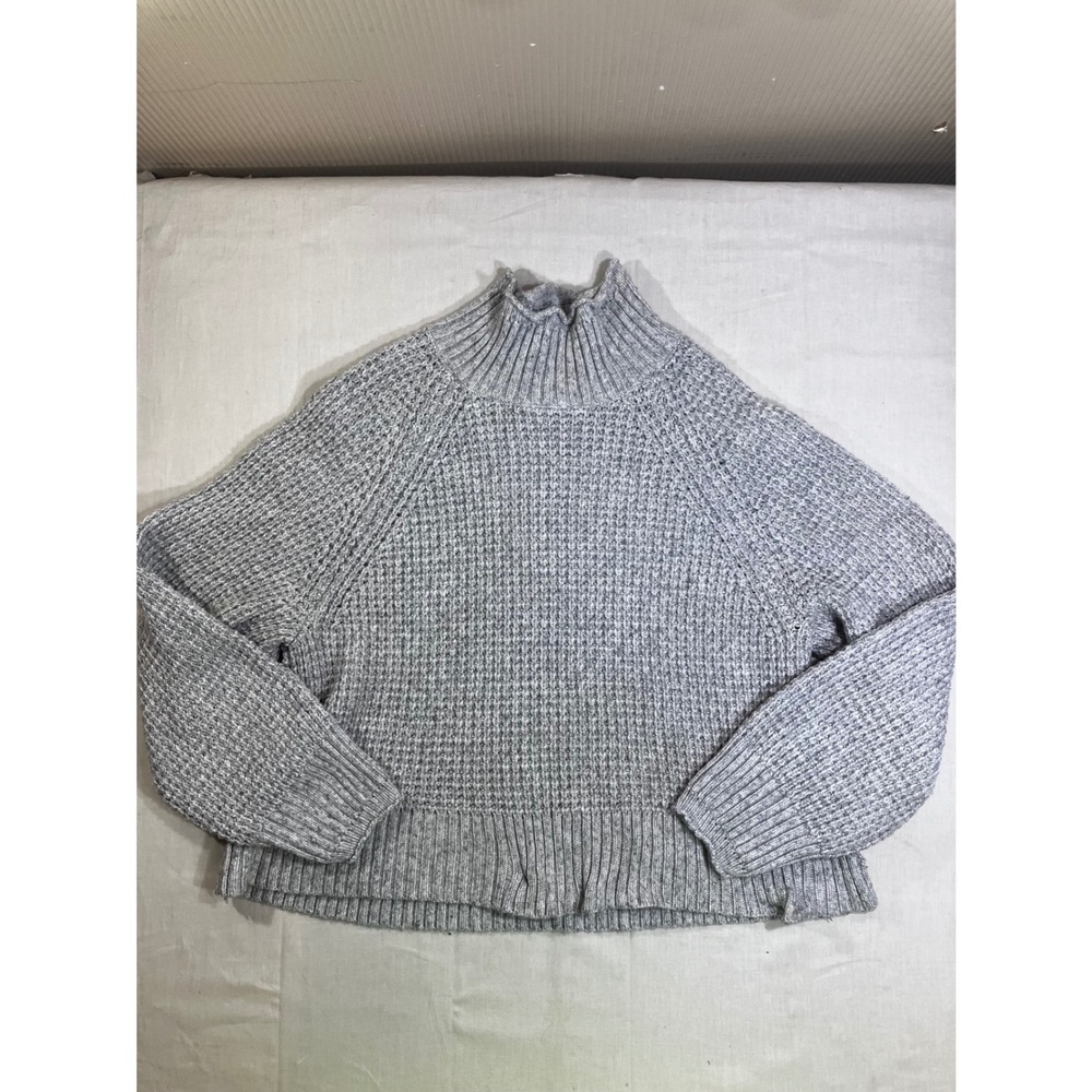 American Eagle Womens Gray Mock Neck Cropped Chunky Knit Sweater Medium M